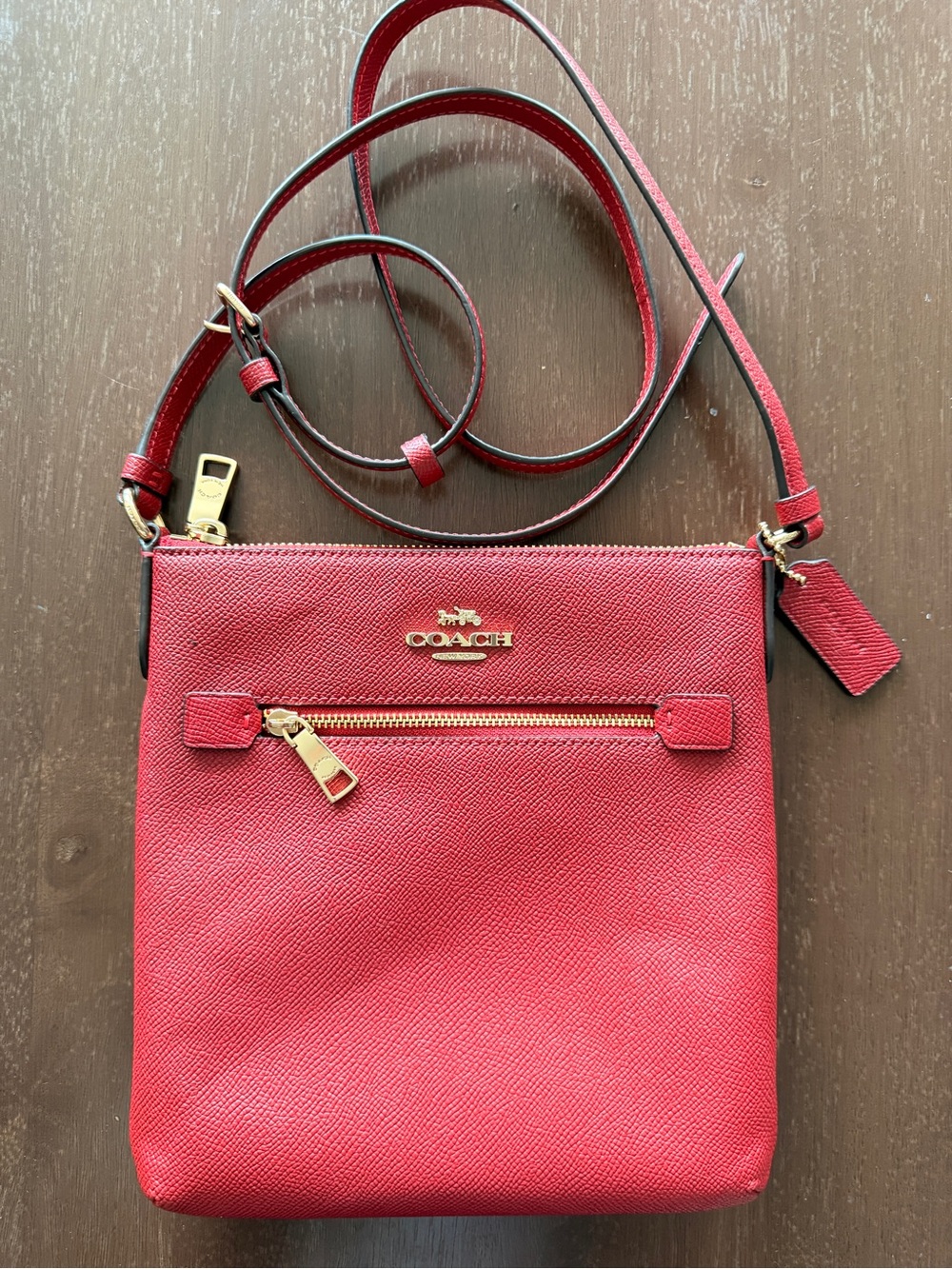 Coach Red Pebbled Leather Crossbody with Gold Hardware